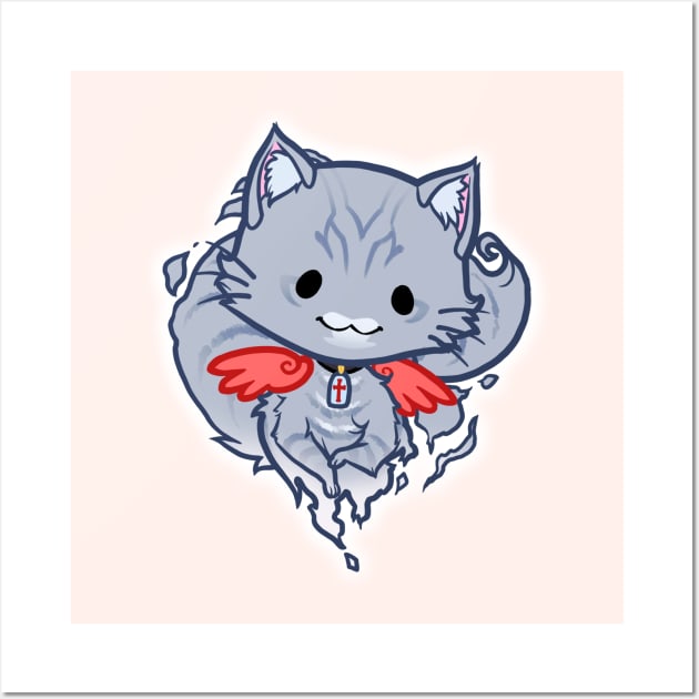 Halloween Chibi Winged Kitty - Grey Tabby Ghost Cat Wall Art by theghostfire